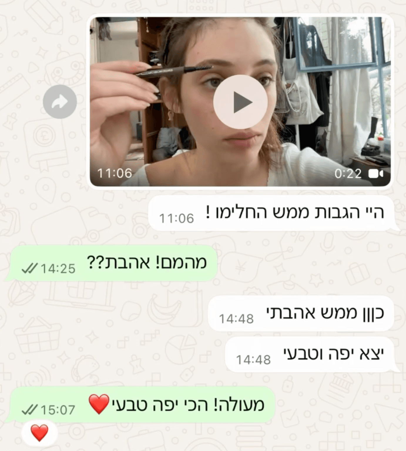 הודעת תודה מלקוחה בוואטסאפ